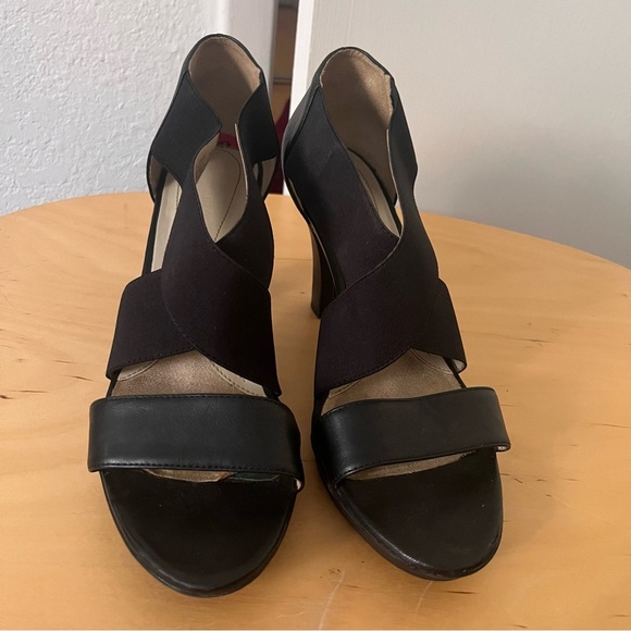 Naturalized Black High Heel Sandal Stretchy Strappy Pump 3.5 inch heel 10 - Picture 6 of 11